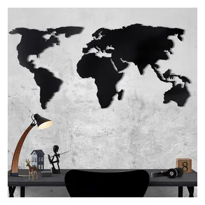 World Map Silhouette Fali fém dekoráció 120x60 Fekete