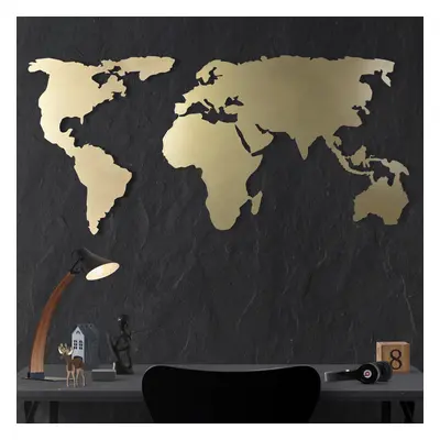 World Map Silhouette - Gold Fali fém dekoráció 120x60 Arany