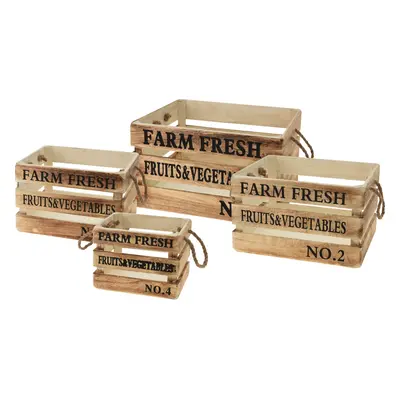 Farm Fresh 4 darabos Gyümölcs/zöldség kosár szett, fa/madzag, barna/fekete