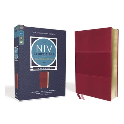 "NIV Study Bible, Fully Revised Edition, Large Print, Leathersoft, Burgundy, Red Letter, Comfort