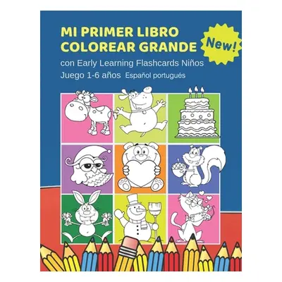 "Mi Primer Libro Colorear Grande con Early Learning Flashcards Nios Juego 1-6 aos Espaol portugu