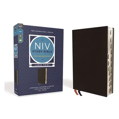 "NIV Study Bible, Fully Revised Edition, Large Print, Bonded Leather, Black, Red Letter, Thumb I