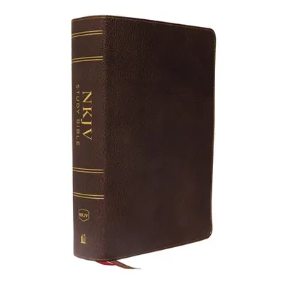 "NKJV Study Bible, Premium Calfskin Leather, Brown, Full-Color, Red Letter Edition, Indexed, Com