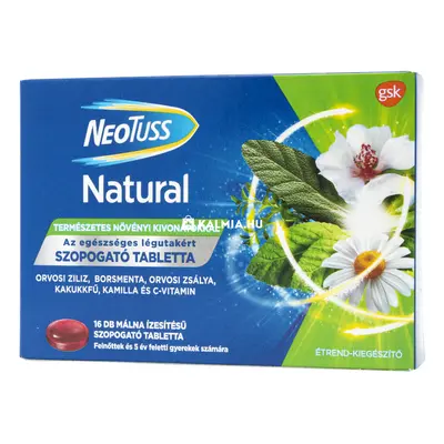 NeoTuss Natural szopogató tabletta málna ízesítéssel 16 db