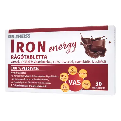 Dr. Theiss Iron Energy vassal, cinkkel és vitaminokkal csokoládé ízű rágótabletta 30 db