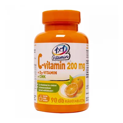 1x1 Vitamin C-vitamin 200 mg +D3-vitamin +Cink narancs ízű rágótabletta 90 db