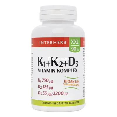 Interherb XXL K1 + K2 + D3 vitamin komplex tabletta 90 db