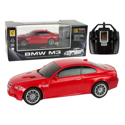 R/C BMW M3 elektromos autó távirányítóval és lámpákkal, modell 1:28, piros színben