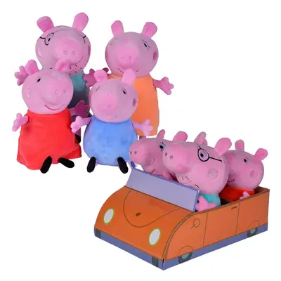 Simba Kitömött állatok készlete Peppa Pig, George, Anya, Apa az autóban