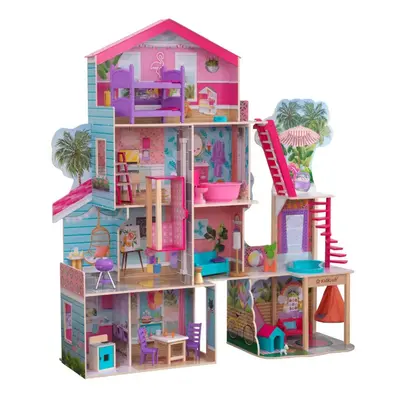 Nagy fából készült babaház + XXL bútorok, Barbie-kiegészítők, villa 145 cm, Kidkraft Pool Party