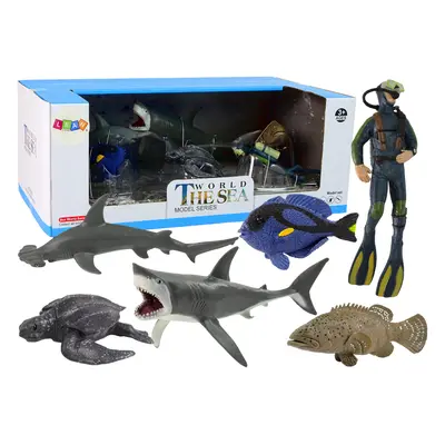 6 db figurából álló készlet Sea Animals Figurine Fish Shark Turtle