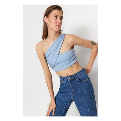 Trendyol Blue Crop Shiny Knitted Bustier