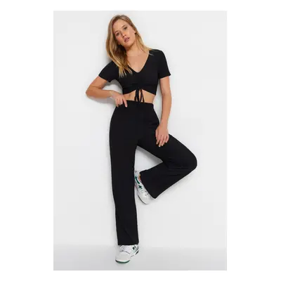 Trendyol Black Drawstring Detailed Undershirt-Pants Knitted Pajama Set