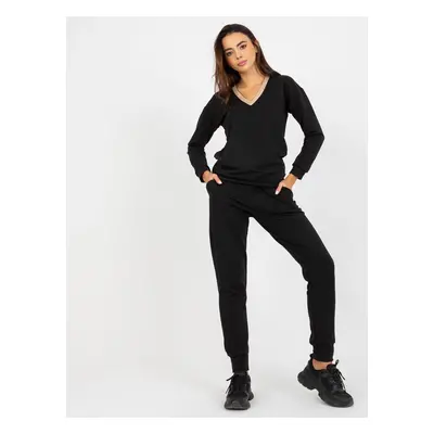 Black casual V-neck set