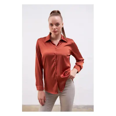 Gusto Satin Shirt - Brown