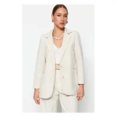 Trendyol Ecru Woven Linen Look Lined Blazer Jacket