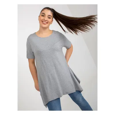 Grey monochrome blouse of larger size with short sleeves