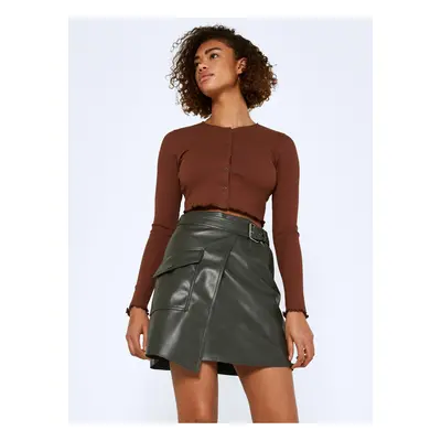 Khaki Leatherette Skirt Noisy May Elisa - Women