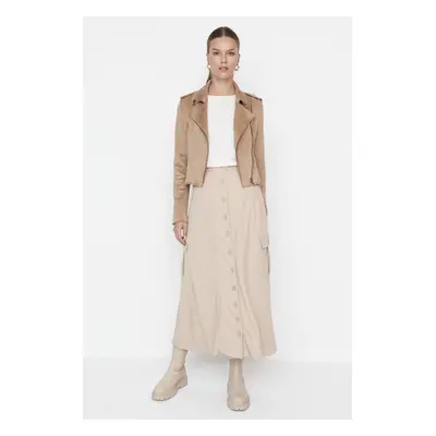 Trendyol Beige High Waist Buttoned Scuba Knit Skirt