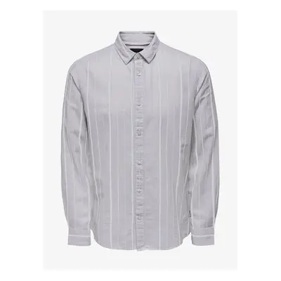 Light grey men's striped shirt with linen ONLY & SONS Cai - Men