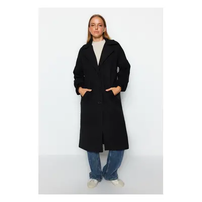 Trendyol Black Oversized Wide Cut Balloon Sleeve részletesen kidolgozott hosszú bélyegzett kabát