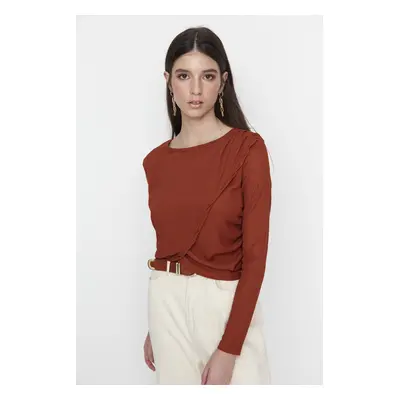 Trendyol Brown Crew Neck Cress Knitted Blouse