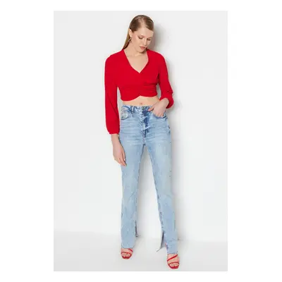 Trendyol Red Crop Woven Blouse