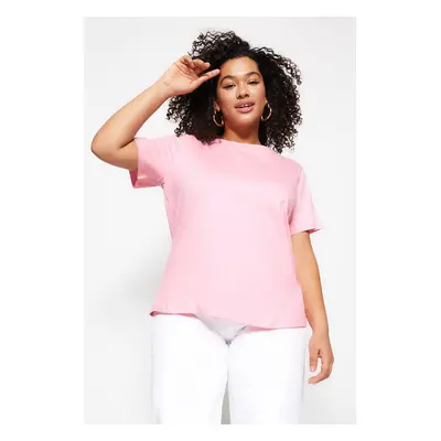 Trendyol Curve Pink Basic Crew Neck 100% Cotton Knitted T-Shirt