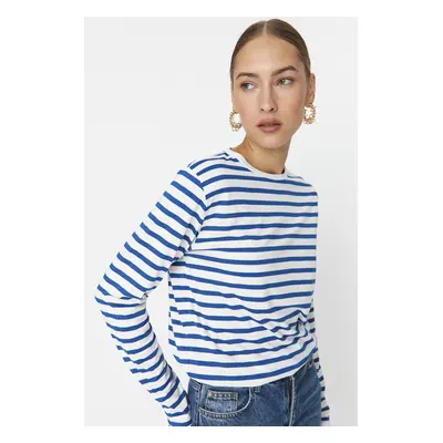 Trendyol Navy Blue Striped Regular/Normal Pattern Basic Crew Neck Knitted T-Shirt