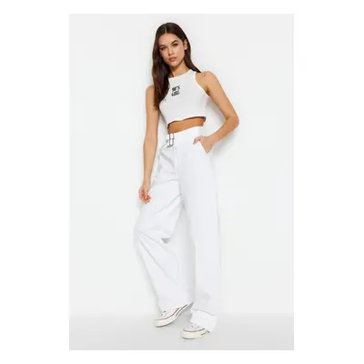 Trendyol White Waist Detailed High Derék Wide Leg farmer