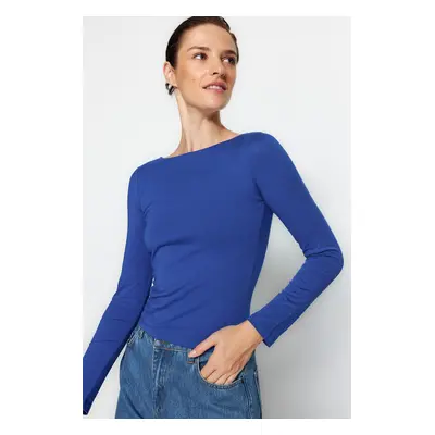 Trendyol Saks Cotton Stretchy Boat Neck Fitted Stretchy Knitted Blouse