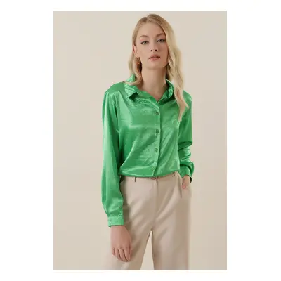 Bigdart Lightly Flowy Satin Shirt - Dark Green