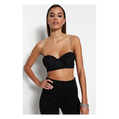 Trendyol Black Crop Lined Shiny Stone Woven Bustier