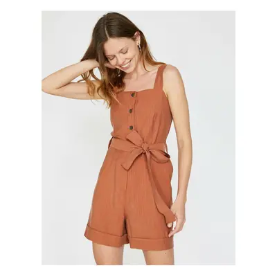 Koton Nők Kávé Pántos Gomb Részletes Waist Tied Pocket Részletes Jumpsuit