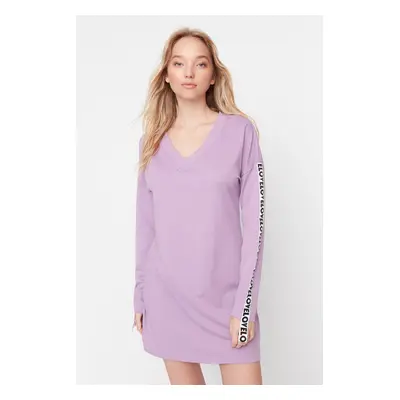 Trendyol Lilac Stripe Detailed V-Neck Knitted Dress