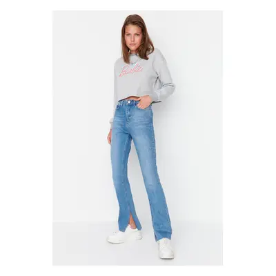 Trendyol Navy Blue Slit High Waist Flare Jeans