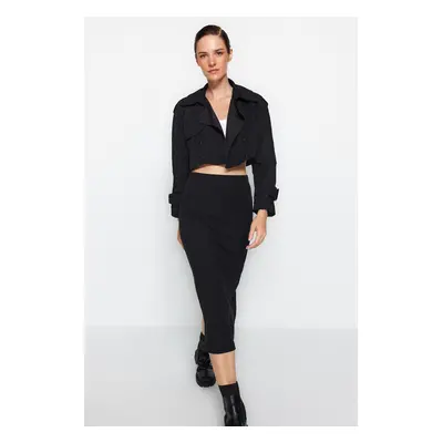 Trendyol Black Knitted Midi Skirt With Slit Detail and Soft Touches