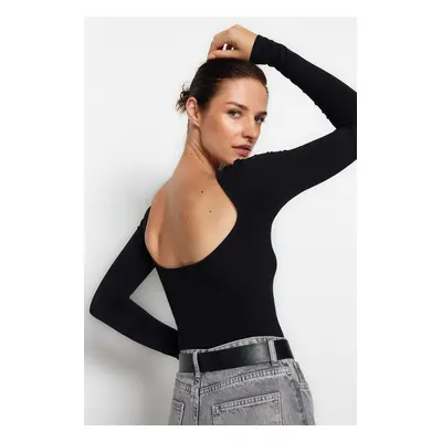 Trendyol Black Cotton Stretchy Decollete Fitted/Fit blúz