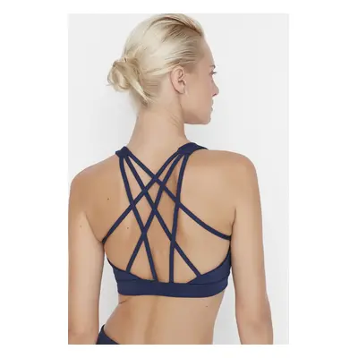 Trendyol Navy Blue Supported/Styling Back Cross Rope Strap Knitted Sports Bra