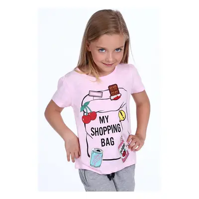 Girls' T-shirt with patches in light pink