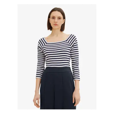 White and Blue Ladies Striped Long Sleeve T-Shirt Tom Tailor - Women