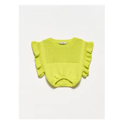 Dilvin Crop With Ruffle Sleeves Sweater-lime