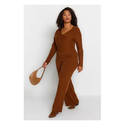 Trendyol Curve Brown Double Breasted Knitwear Two Piece Set