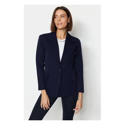 Trendyol Navy Blue Oversize Lined Woven Blazer Jacket