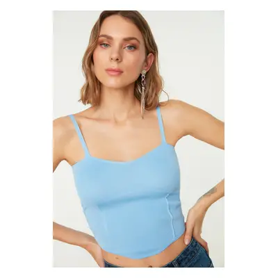 Trendyol Blue Crop Bustier Knitwear Thin Blouse