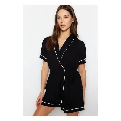 Trendyol Black Belted Piping Detailed Viscose Woven Pajama Set