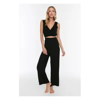 Trendyol Black Woven Frilly Blouse Pants Suit