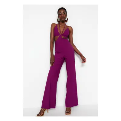 Trendyol Plum Lined Woven Jumpsuit with Window/Cut Out Detailed, piping