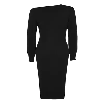 Trendyol Curve Black Asymmetric részletes kötöttáru ruha