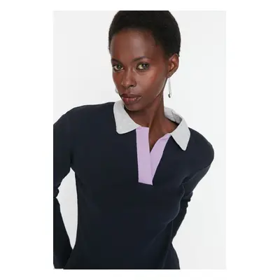 Trendyol Navy Blue Ribbed Fitted Knitted Blouse